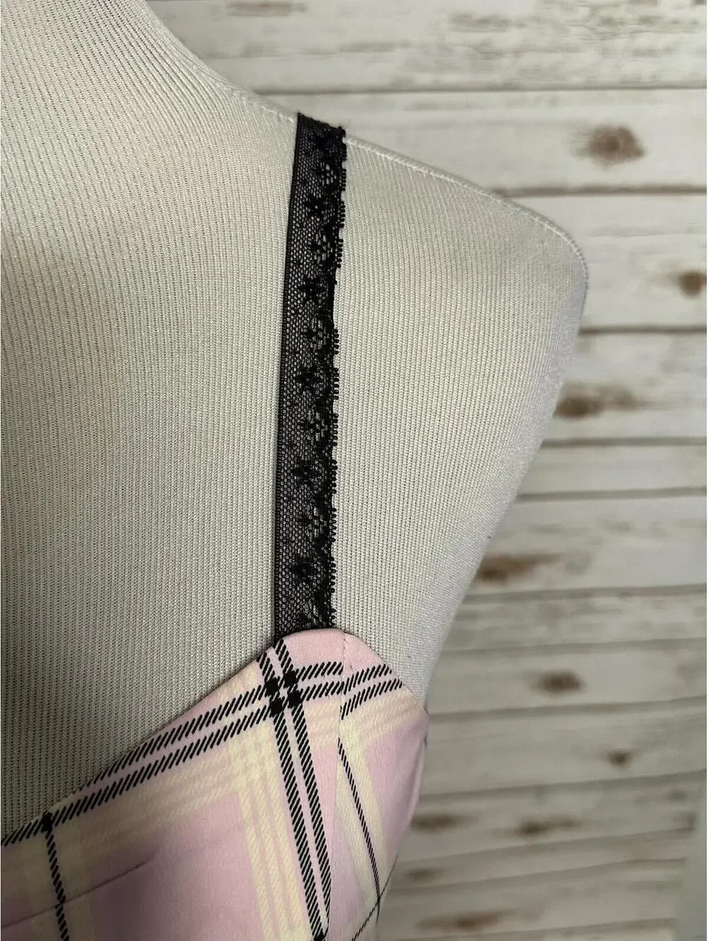 Urban Outfitters pink plaid lace straps slip maxi dress Medium Y2K coquette - Picture 3 of 6